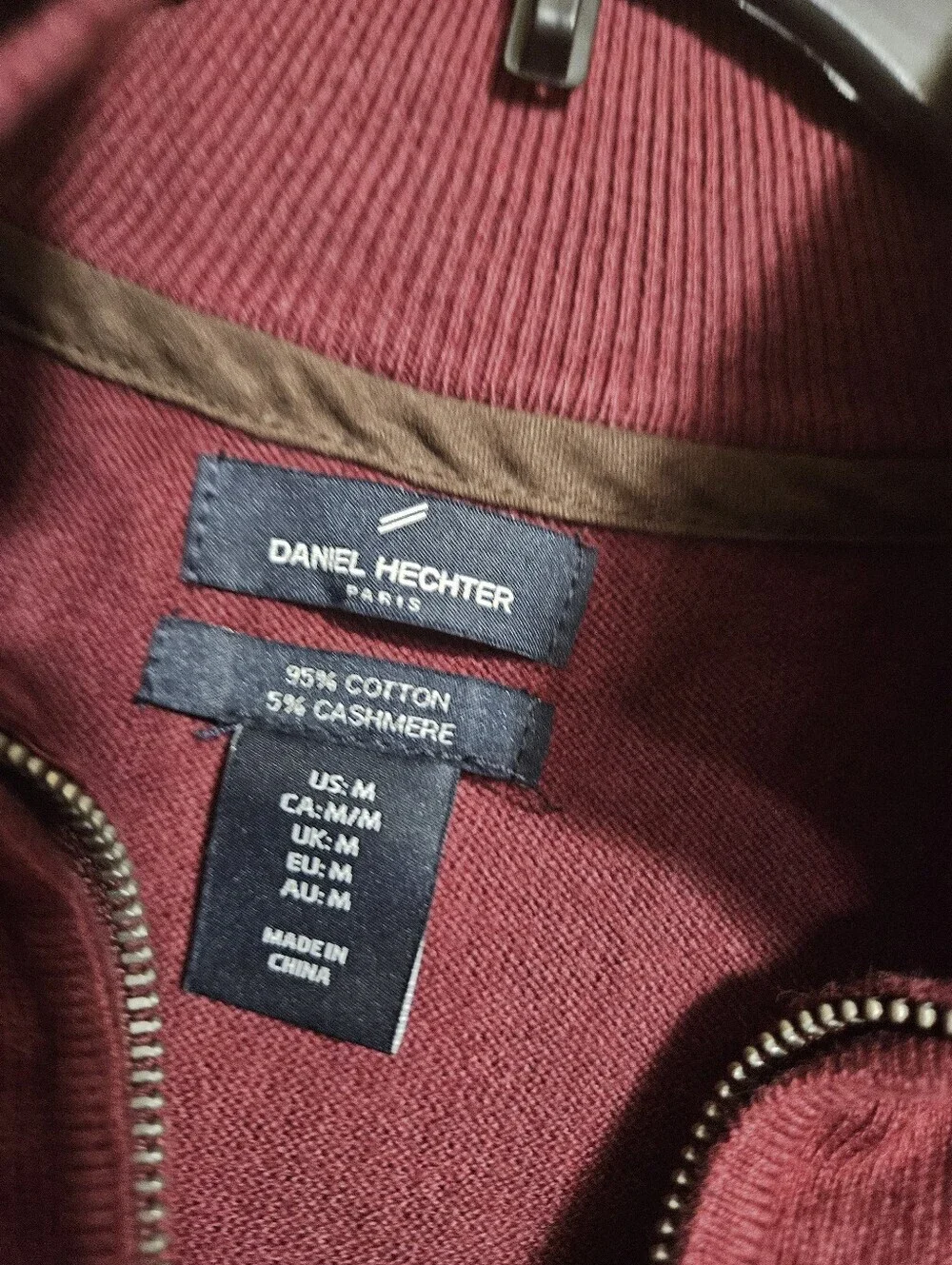 Daniel Hecher Maroon Cotton Cashmere Blend 1/4 Zip Sweater Long sleeves Medium!